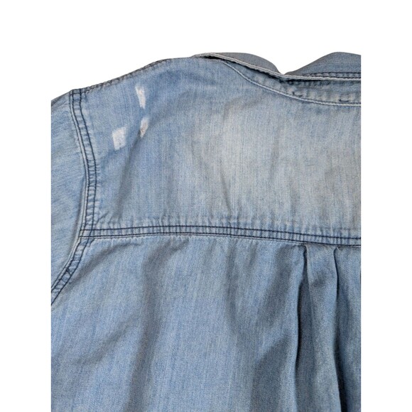 Lane Bryant Denim Chambray Shirt Womens Sz 20 Cotton Blue Distressed Frayed Hem - Picture 13 of 14